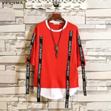 VERSMA, летняя уличная одежда, хип-хоп футболки для мужчин, японский стиль Харадзюку, лента, пэчворк, имитация двух частей, футболка для мужчин, 5XL
