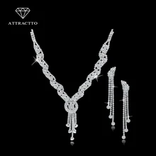 Элегантные женщиы мода свадебные бижутерия набор с горным хрусталями серебро серьги и ожерелье есть кисточки с кристаллами для невесты украшения SET150067