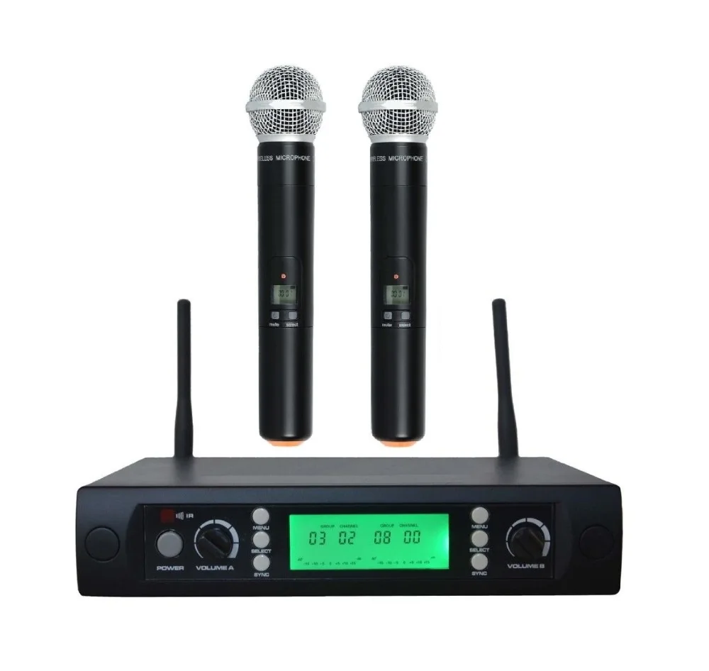 UHF 200 Channels condenser microphone PLL Dual Cordless Karaoke KTV DJ