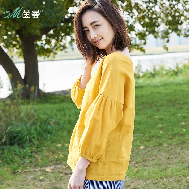 INMAN 2018 New Products Women Spring Clothes V-Neck Cotton And Linen Pullovers Long Sleeves Loose Blouse INMAN 2018 New Products Women Spring Clothes V-Neck Cotton And Linen Pullovers Long Sleeves Loose Blouse