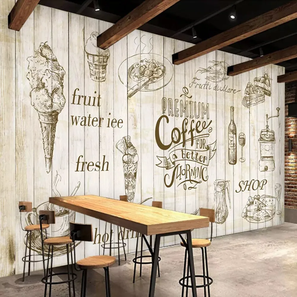 

Free Shipping Custom Wallpaper Mural Lovely Europe and American Style Hand-Painted Tea Bar Coffee Shop Wallpaper Wall Painting