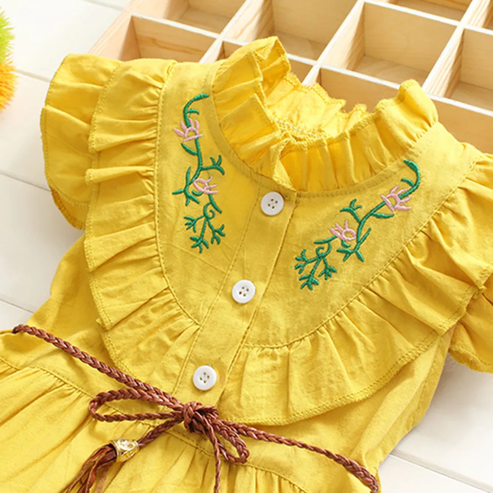 Платья принцессы с рюшами и цветочным рисунком для маленьких девочек; летняя одежда для девочек; детская одежда с цветочным рисунком