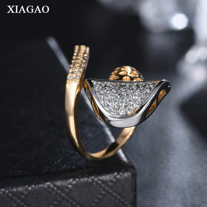 

XIAGAO Trendy Gold color Crystal Open Rings for Women Elegant Charm Cubic Zirconia Round CZ Finger Engagement Rings XGR684