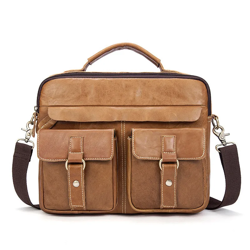 MVA модная мужская сумка на плечо, Новое поступление, мужской кожаный портфель, натуральная кожа, мужской портфель, мужская повседневная сумка - Цвет: yellow-brown