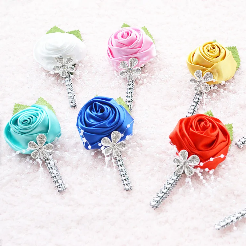 

2018 Brand New Best Man Groom Boutonniere Satin Rose men buttonhole Wedding Party Prom Man Suit Corsage Pin Brooch V2080
