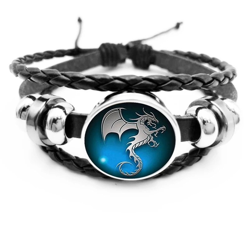 

2019 / Hot Dragon Flying Seahorse Pattern Glass Black Snap Bracelet Men's Personalized Bracelet Jewelry