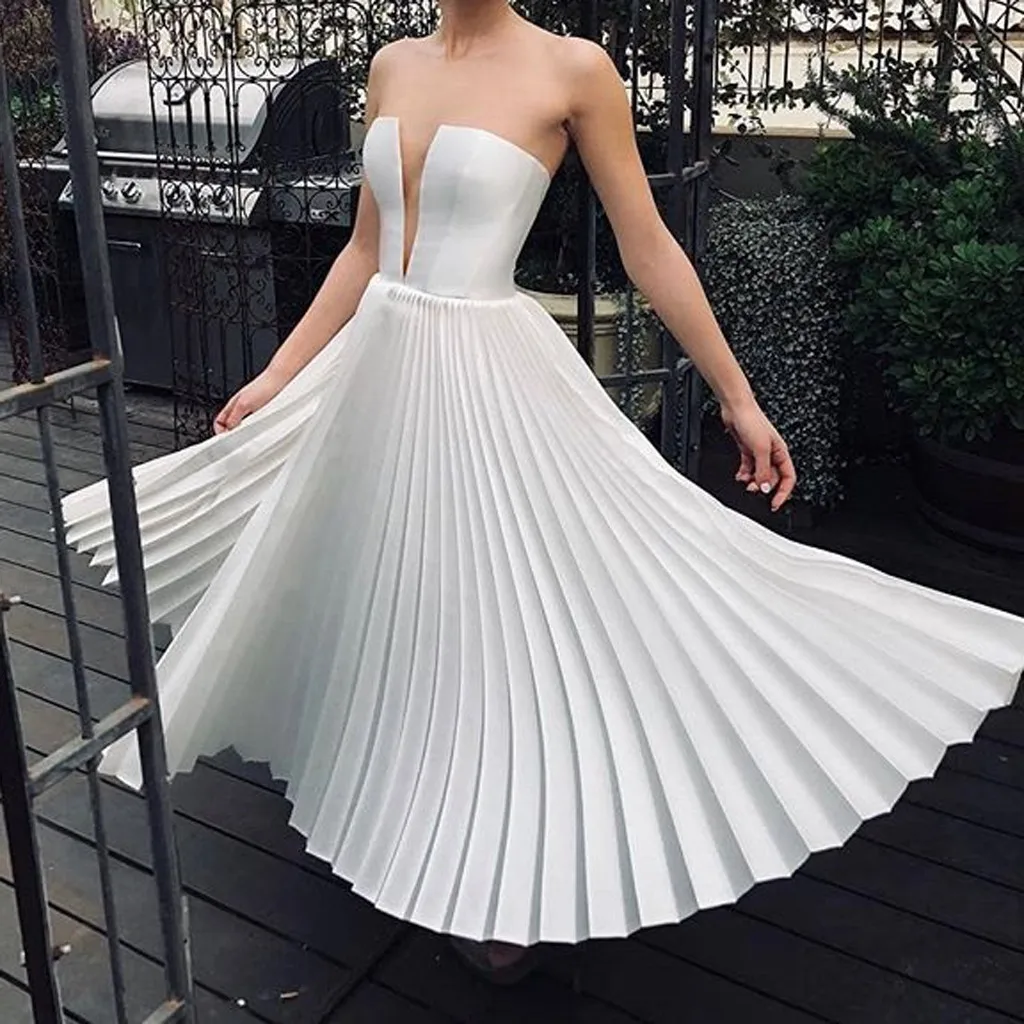 Новые поступления стильных модных женских сексуальных платьев со спущенными плечами плиссированное платье без бретелек вечернее белое платье vestidos largos