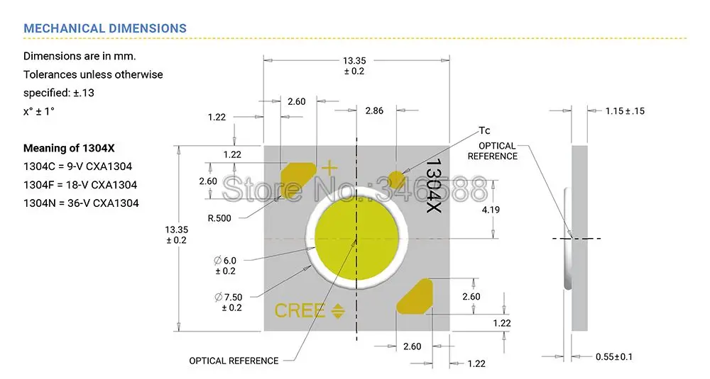 CXA1304 Size