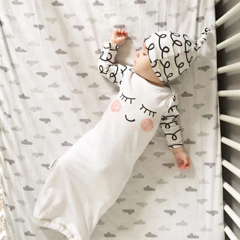 

Cute Newborn Baby Clothes Sleepy Eyes+Rosy Cheeks Baby Gown Hat Infant Newborn Coming Home Sleepwear Sleeping