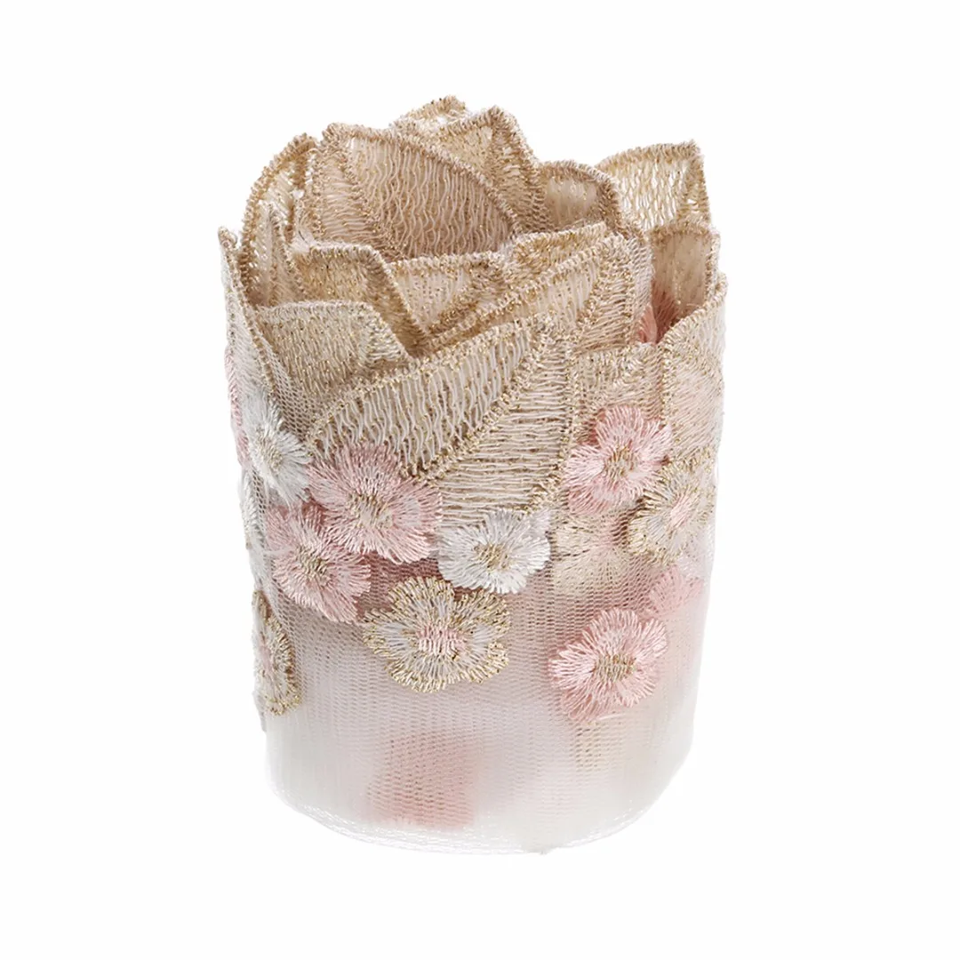 Stylish Floral Tulle Lace Trim Ribbon Fabric Flower Embroidery Wedding Dress Top Bridal Veil Trim Sewing Accessories 91.4cm*18cm