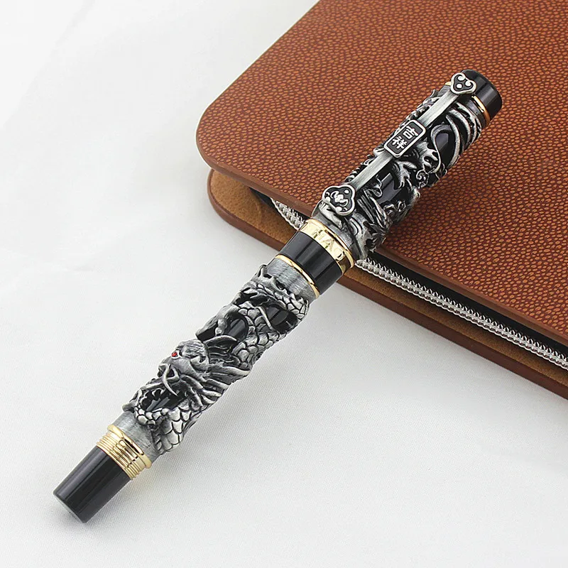 

Dragon Phoenix Business Gift Fountain Pen 0.5mm Fine Nib Metal Gold Writing Ink Pens for School Office Stationery Supplies