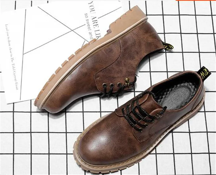 Повседневная обувь мужские туфли с круглым носком Обувь на шнуровке Британский Простой японский рабочие Швейные модная универсальная