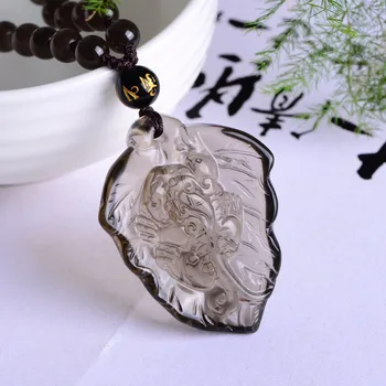 

Free shipping Natural ice obsidian The leaves necklace pendant with rope wholesale
