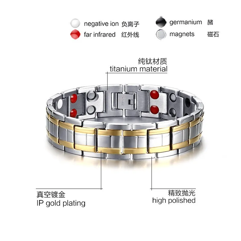 Био браслет энергии магнитный браслет здоровья Для мужчин здоровья Стиль покрытием золото Браслеты для Для мужчин Титан стальной браслет мужской