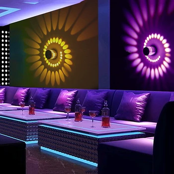 

RGB Led Wall Lamp 3W Dimmable Wall Lights Remote Control Surface Mount Effect Lights For KTV Game Room Bar Corridor Spiral Hole