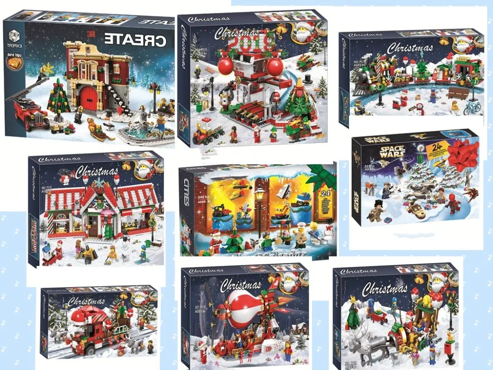 

2019 New Christmas Sets Santa Village Train Hot Air Balloon Compatible Model Building Kits Blocks Bricks Kids Toys Gift