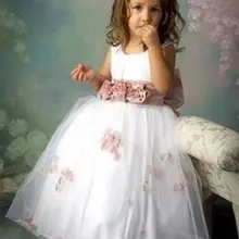 Бальное платье принцессы; платья для девочек с цветочным узором на свадьбу; Лидер продаж года; вечерние платья с бантом и шелковым цветком для девочек