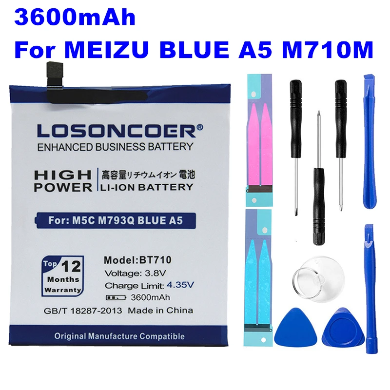 

LOSONCOER 3600mAh BT710 For Meizu Blue A5 M793Q M5C M710M High Capacity Phone Battery Batteries~In Stock