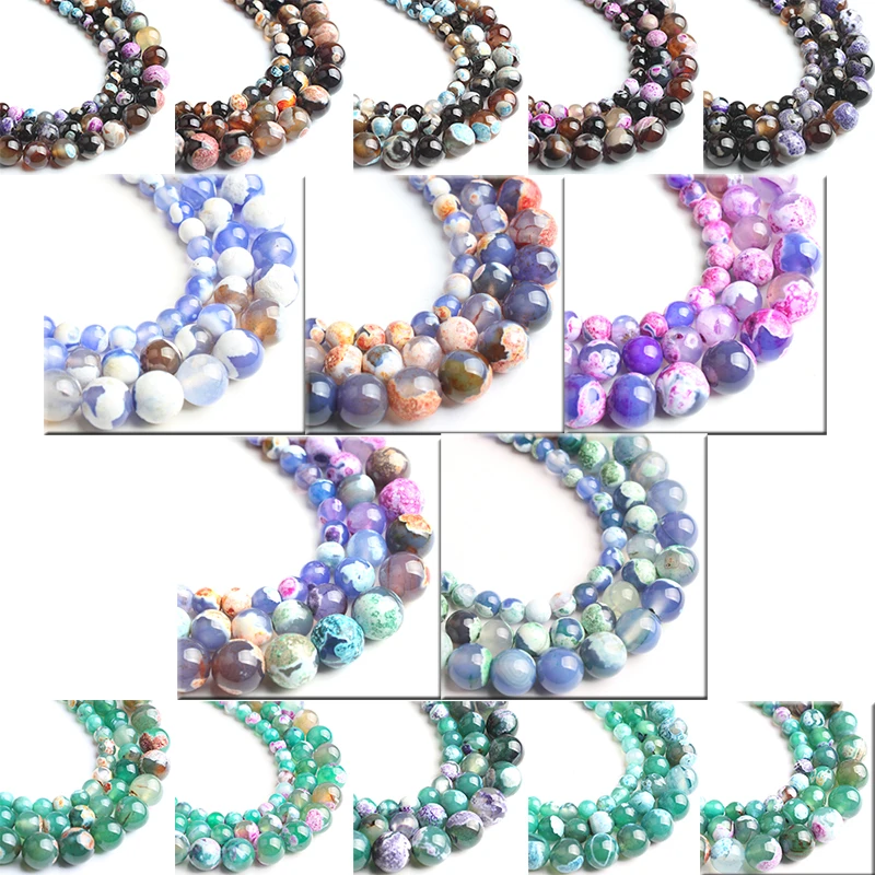 

Natural Stone Multicolor Fire Agates Onyx Round Loose Beads For Jewelry Making DIY Bead Bracelet Necklace 6 8 10mm 15 Inches
