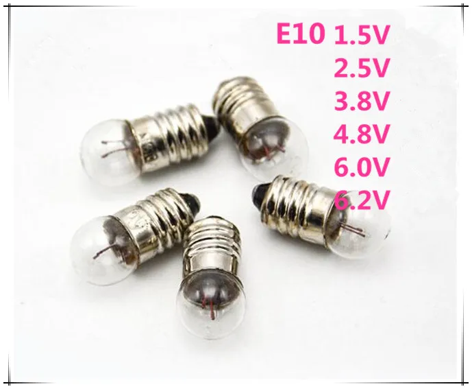 

Instrument small lamp beads E10 1.5V E10 2.5V small bulb signal lamp bead E10 6.0V flashlight bulb 10pcs /lot