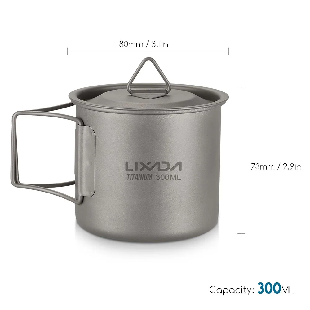 Lixada Ultralight Titanium Cup Pot Outdoor Portable Camping Picnic Water Cup Mug with Foldable Handle 300/350/420/550/650/750ml - Цвет: 300 ML