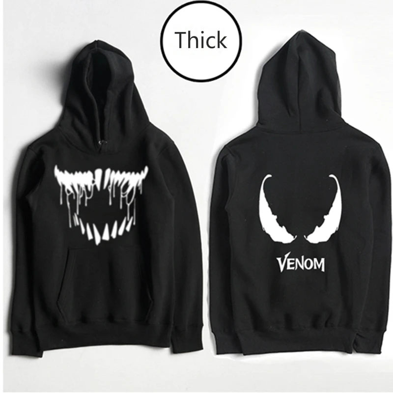 S-3XL Venom Tom Hardy, худи супергероя, крутые черно-белые осенне-зимние топы, повседневная флисовая толстовка, пальто с капюшоном для взрослых, плюс бархат