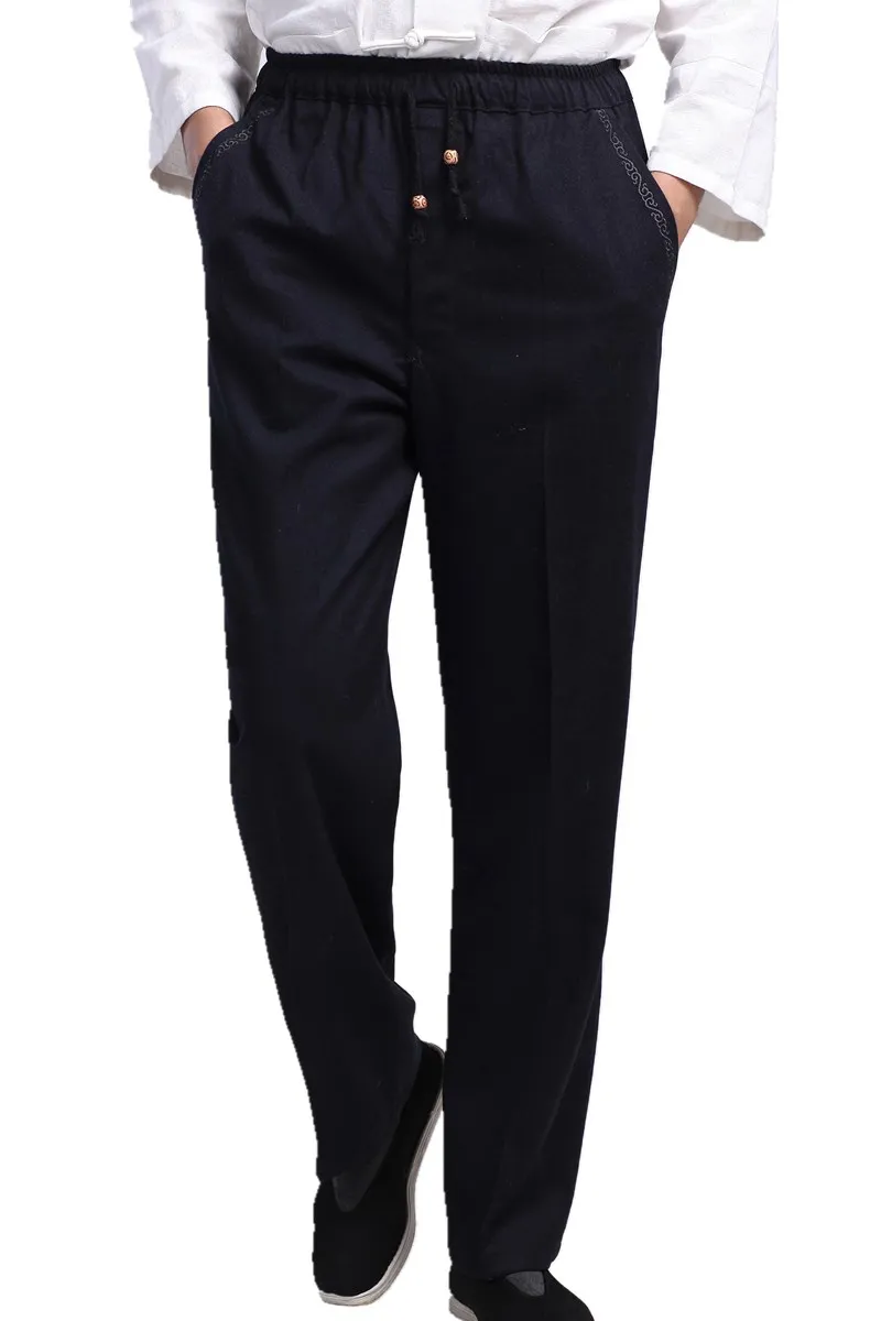 Китайские традиционные брюки Для мужчин шерстяные Для мужчин брюки - Цвет: Dark Blue