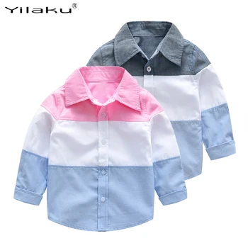 

Yilaku gentleman boy shirt long sleeve tops boy shirts for children cotton baby boys clothing blue white Patchwork CG379