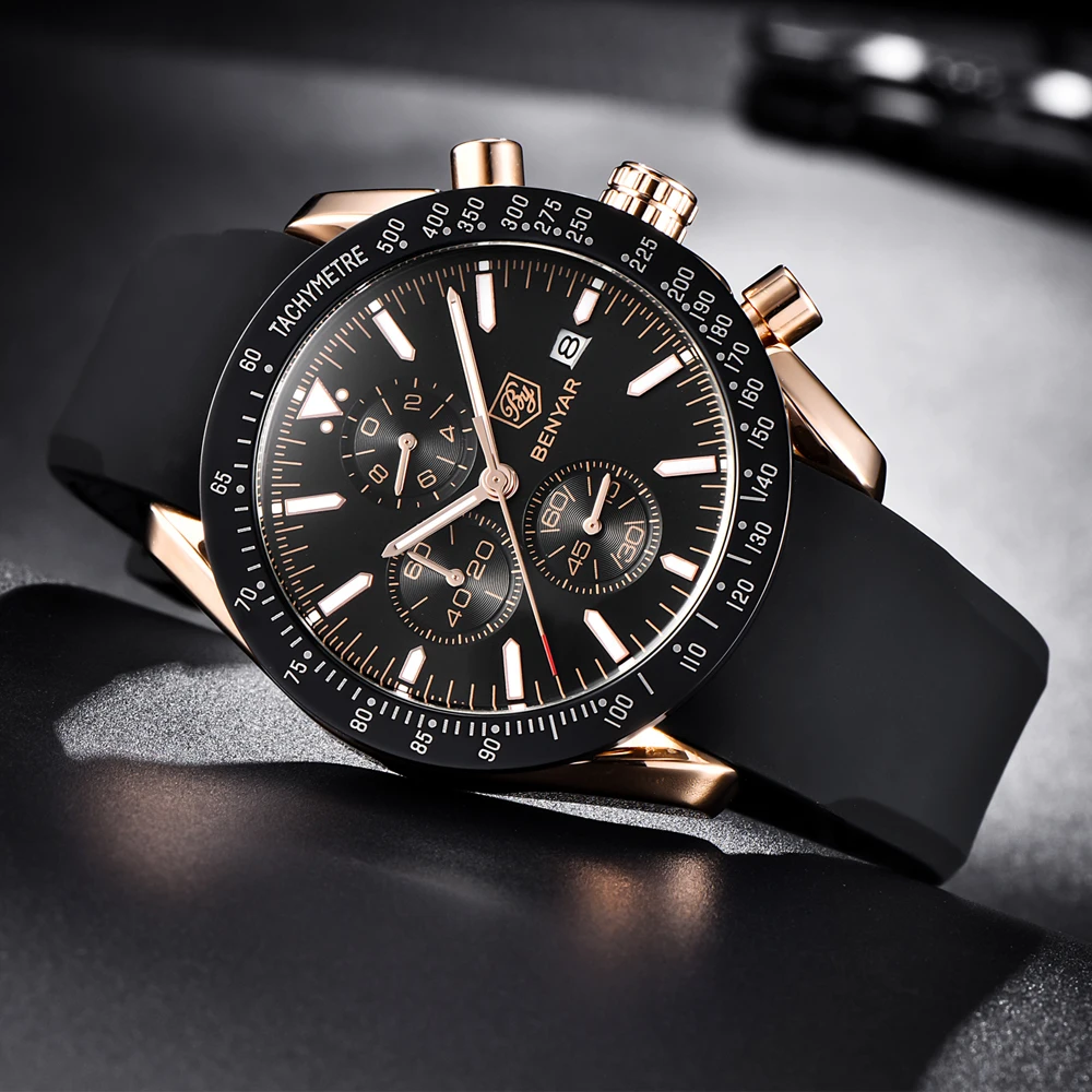 Топ бренд класса люкс BENYAR мужские спортивные часы хронограф силиконовый ремешок Кварцевые армейские военные часы мужские Relogio Masculino