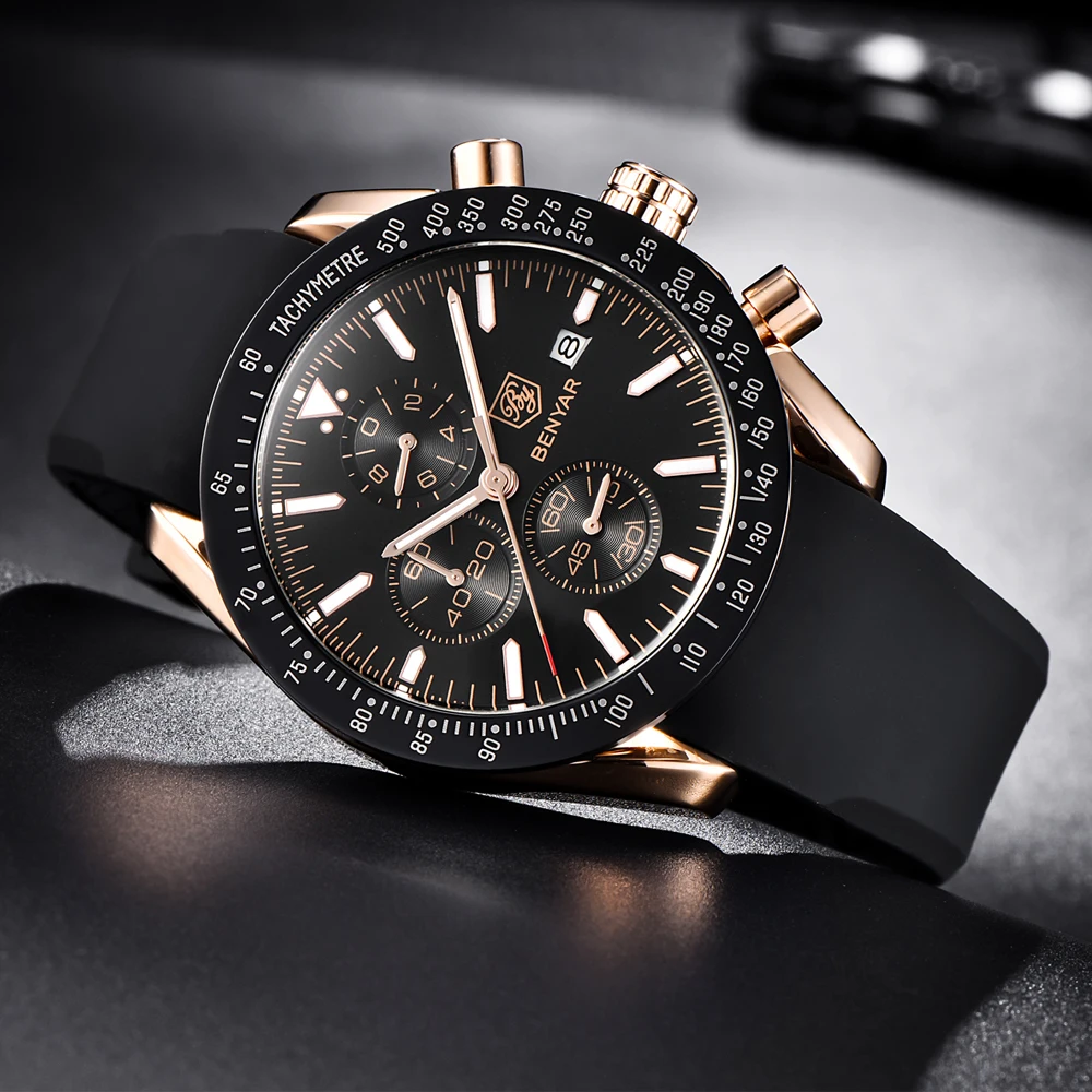 2018 Top Brand Luxury BENYAR Men Sport Watch Chronograph Silicone Strap Quartz Army Military Watches Clock Men Relogio Masculino