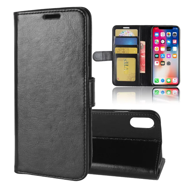 Custodia Wallet Per IPhone X/XS In Pelle PU - Con Slot Per Carte E Supporto Magnetico - Nero