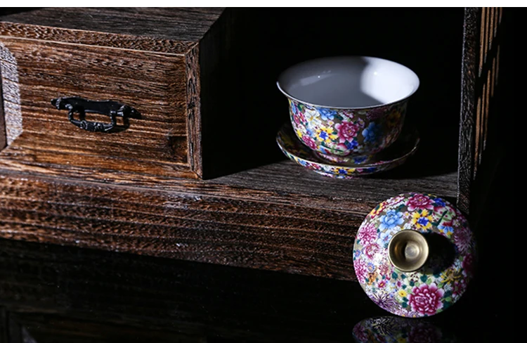 Бутик коллекция Gaiwan чайный набор кунг-фу цветы цвет эмаль керамика ремесла famile Роза фарфор чайная чаша чашка блюдце супница
