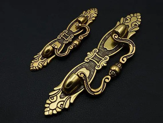 

2.5" 3.75" Dresser Drawer Pulls Handles Knobs Gold Red Ornate Cabinet Pull Handles Decorative Furniture Handle Hardware 64 96 mm
