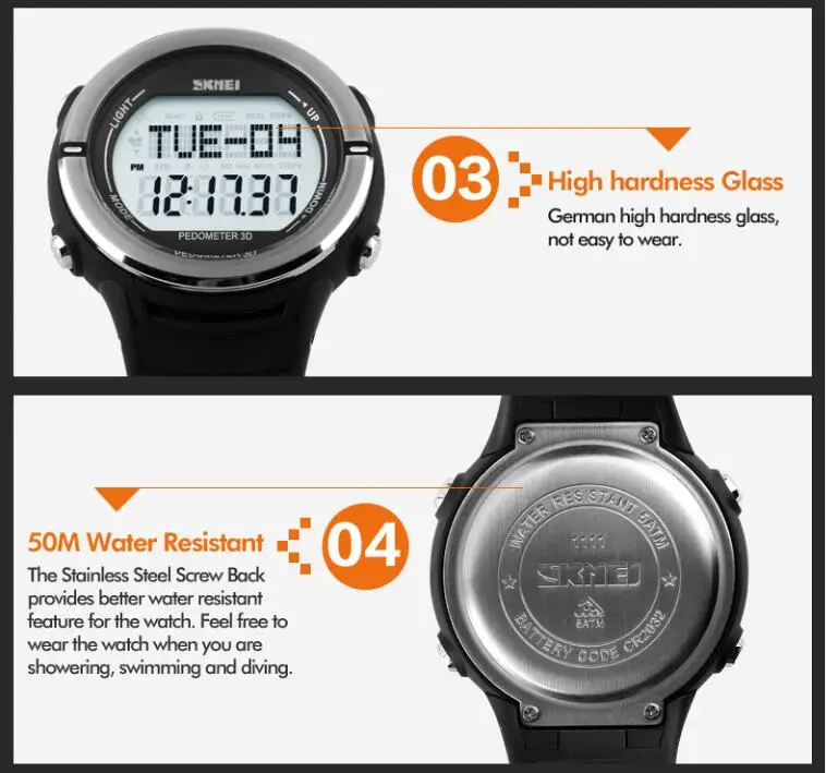 SKMEI спортивные часы для бега, шагомер, наручные часы для мужчин и женщин, монитор сердечного ритма, цифровые часы, многофункциональные водонепроницаемые спортивные часы