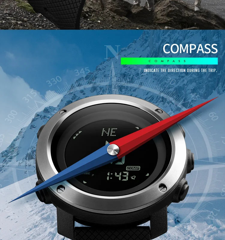 Skmei Men Digital Sport Calories Watches Thermometer Weather Forecast LED Watch Luxury Pedometer Compass Mileage Metronome Clock