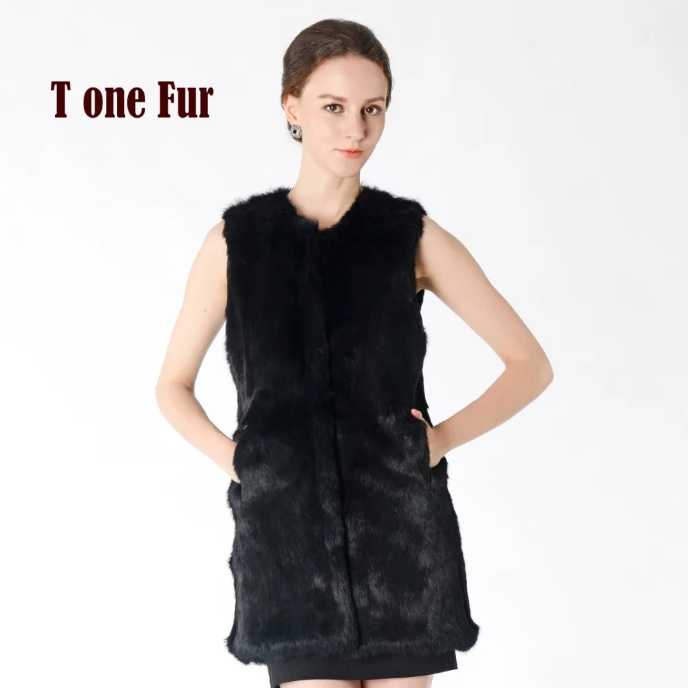 

100% Real Rabbit Fur Vest Long Fashion Women Top Style Genuine Full Pelt Rabbit Fur Gilet Wholesale Fur Overcoat KNT535