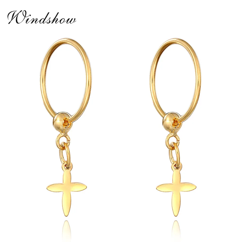 Small Yellow Gold Color Lucky Cross Charm Pendant Huggies Hoop Small Yellow Gold Color Lucky Cross Charm Pendant Huggies Hoop Earrings Piercing Jewelry For Kids Baby S Women In From