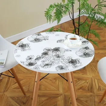 

HAZY PVC Round Tablecloth Waterproof Dining Table Cover PVC Table Cloths Protect the Desktop Soft Glass for Kitchen