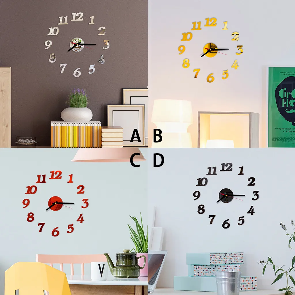 

PVC Self-adhesive Silver DIY 3D DIY Roman Numbers Acrylic Mirror Wall Sticker Clock Home Decor Happy Promotion Gifts
