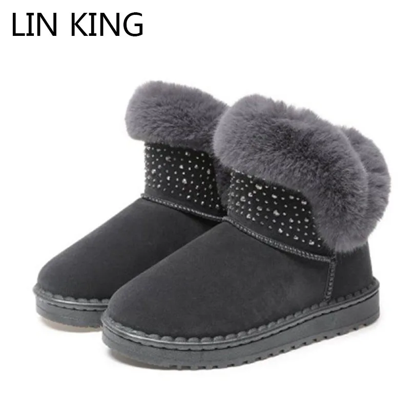

LIN KING Brand Design Women Snow Boots Fashion Crystal Ankle Boot Warm Fur Non Slip Casual Cotton Paddd Shoes Slip On Lazy Botas