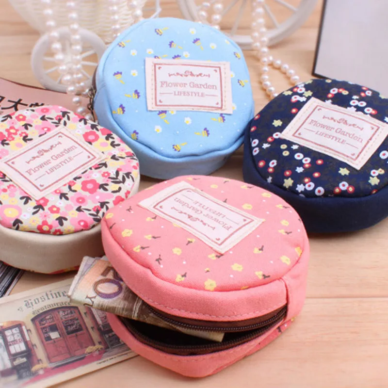 

Portable Girls Coin Purse Canvas Small Kid Wallet Zipper Floral Card Holder Cute Key Pouch Korean Small Money Pocket Storage Bag
