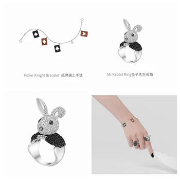 

Alice Red Queen Poker Knight Charm Bracelet Mr. Rabbit Finger Ring Jewelry Set Heart K 925 Sterling Silver Zircon Women Bridal