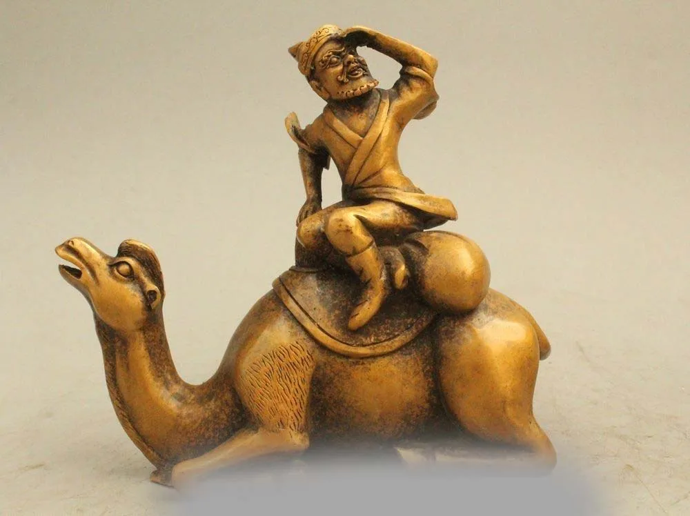 

6" Old Chinese Bronze Geezer dealer Ride camel ship of the desert Statue
