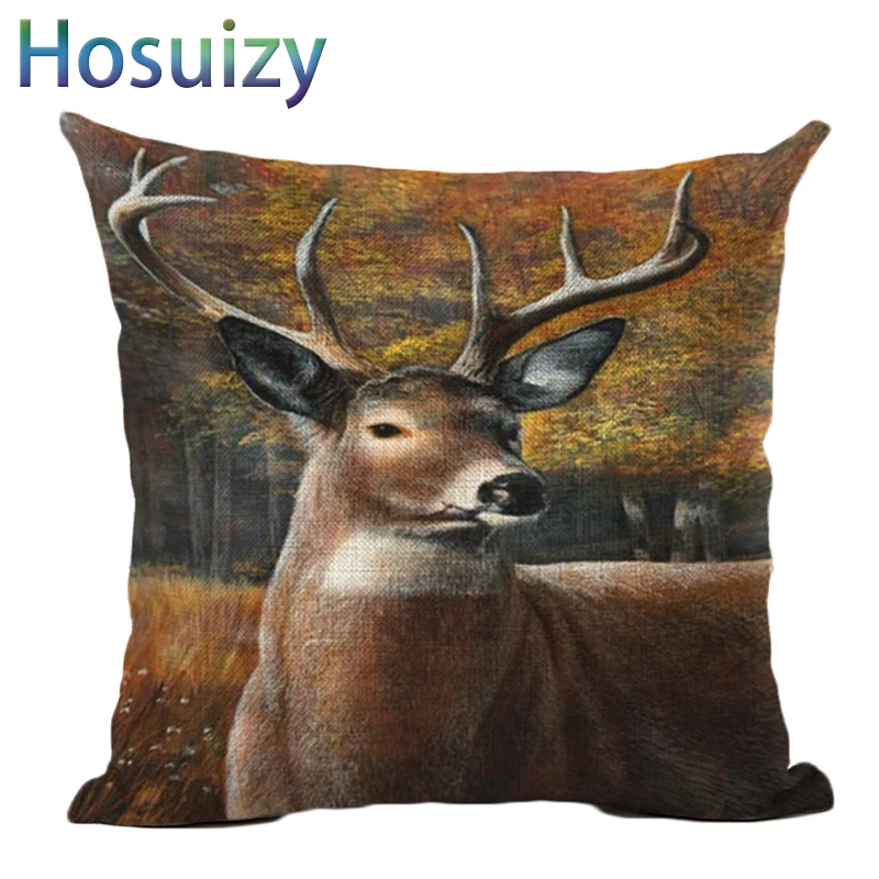 

Nordic Christmas Cushion Cover Deer Print 45*45cm Snow Wolf Atumn Fall Decoration for Sofa Cotton Linen Fabric Throw Pillow Case
