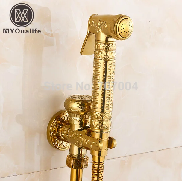 Wall Mounted Brass Bidet Faucet Golden Color Bathroom Toilet Sprayer Tap Handheld Flush Faucet