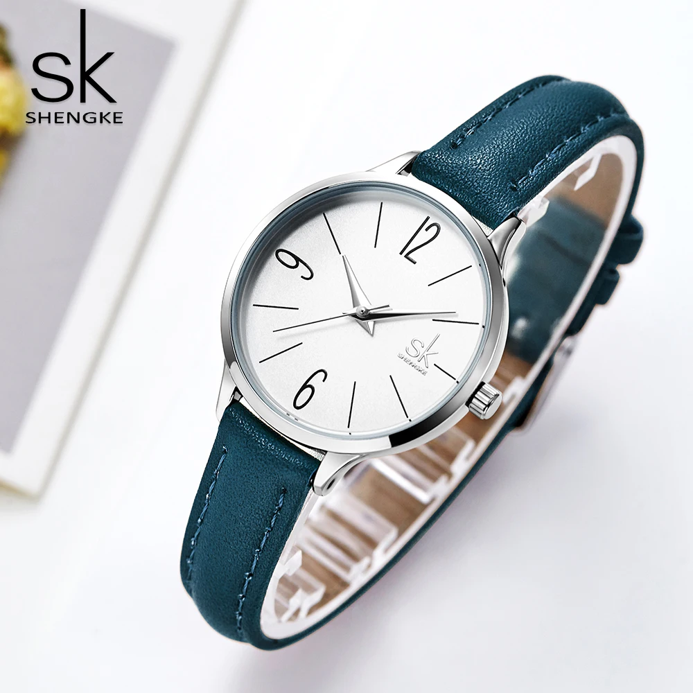 Shengke new watch women Casual Leather Female's Watches Girl Wristwatches Japanese Quartz Clock Relogio Feminino Reloj Mujer