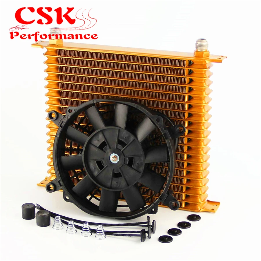 

19 Row AN10 Universal Engine Oil Cooler 10.6"x12"x2" Trust Type +7" Electric Fan Fits For SUV / Van / Truck