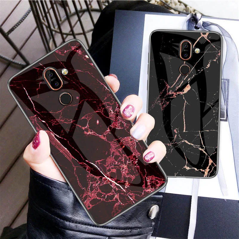 

Luxury Marble Phone Case For Nokia X6 X71 4.2 9 X7 Hard Shell Case Cute Tempered Glass For Nokia 7 Plus 3.1 7.1 1 Plus Cover