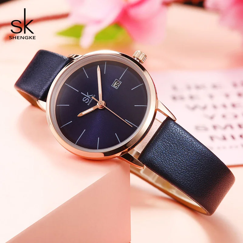 Ceny Shengke moda nowych kobiet zegarki jasny skórzany pasek zegarek na rękę Reloj Mujer 2019 panie zegarek kwarcowy zegar Montre Femme #9715