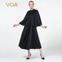 VOA высокое качество 95.2% кашемир женский зимний роскошный темно-синий шерстяной плащ пальто накидка верхняя одежда длинный абзац шерстяное пальто S330